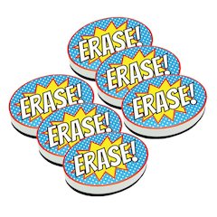 Magnetic Whiteboard Eraser, Superhero Erase!, Pack of 6
