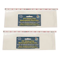 Clear View Self-Adhesive Small Name Plate Pocket, 25 Per Pack, 2 Packs