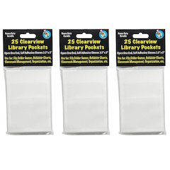 Clear View Self-Adhesive Library Pocket 3.5" x 5", 25 Per Pack, 3 Packs