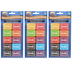 Non-Magnetic Mini Whiteboard Erasers, Chalk Loop, 10 Per Pack, 3 Packs