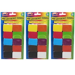 Non-Magnetic Mini Whiteboard Erasers, Assorted, 10 Per Pack, 3 Packs