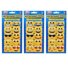 Non-Magnetic Mini Whiteboard Erasers, Emotions Icons, 10 Per Pack, 3 Packs