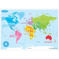 Smart Poly Learning Mats, 12" x 17", Double-Sided, World Basic Map, Pack of 10