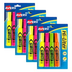 Hi-Liter Desk-Style Highlighters, Smear Safe, Nontoxic, 4 Per Pack, 4 Packs