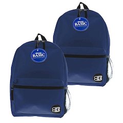 16" Basic Backpack, Navy Blue, Pack of 2