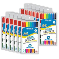 Washable Markers, Double-Tip, 16 Colors, 8 Per Pack, 12 Packs