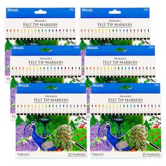 Felt Tip Washable Markers, 20 Colors, 20 Per pack, 6 Packs
