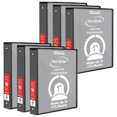 View Binder, 3-Ring, 1", 2 Pockets, Black, Pack of 6