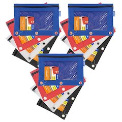 3-Ring Pencil Pouch with Clear Window, Assorted, Pack of 12