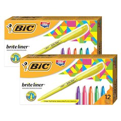 Brite Liner Highlighters Markers, Chisel Tip, 12 Per Pack, 2 Packs