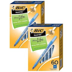 Round Stic Xtra Life Ball Pen, Blue, 60 Per Pack, 2 Packs