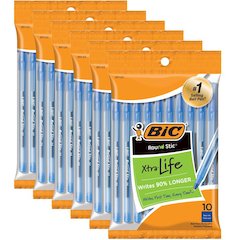 Round Stic Xtra Life Ballpoint Pen, Medium Point (1.0mm), 10 Per Pack, 6 Packs