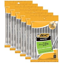 Round Stic Xtra Life Ballpoint Pen, Medium Point (1.0mm), 10 Per Pack, 6 Packs