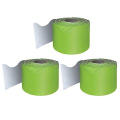 Lime Rolled Scalloped Border, 65 Feet Per Roll, Pack of 3