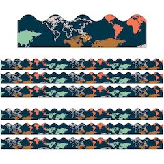 Let's Explore World Map Scalloped Border, 39 Feet Per Pack, 6 Packs