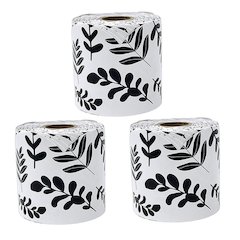 White with Black Leaves Rolled Scalloped Borders, 65 Feet Per Roll, Pack of 3