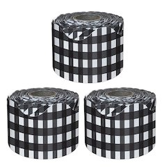 Black Gingham Rolled Scalloped Borders, 65 Feet Per Roll, Pack of 3