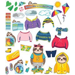 One World Sloth Dress Me for the Weather Bulletin Board Set, 54 Pieces