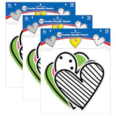 Kind Vibes Jumbo Doodle Hearts Cut-Outs, 12 Per Pack, 3 Packs