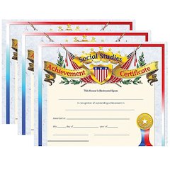 Social Studies Achievement Certificate, 30 Per Pack, 3 Packs