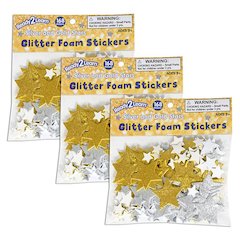 Glitter Foam Stickers - Stars - Silver and Gold, 168 Per Pack, 3 Packs