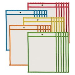 Dry Erase Pockets, 9" x 12", Assorted Colors, Set of 30
