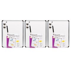 Framed Magnetic Dry Erase Board with Marker & Magnets, Silver Frame, Pack of 3