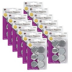 Designer Button Style Magnets, Super Strong, 6 Per Pack, 12 Packs