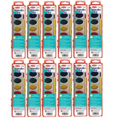 Semi-Moist Watercolor Paint Set, Oval Pan with Brush, 8 Assorted Colors, 12 Sets