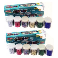 Creative Arts Glitter, Assorted Colors, .75 oz. Shakers, 12 Per Pack, 2 Packs