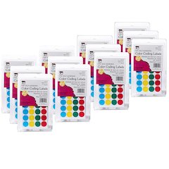 Self-Adhesive Color-Coding Labels, Assorted Colors, 1000 Per Pack, 12 Packs