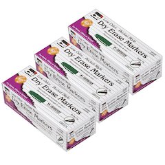Dry Erase Markers, Low Odor, Pocket Style, Bullet Tip, 12 Per Box, 3 Boxes