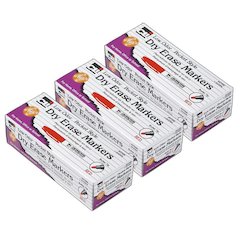 Dry Erase Markers, Low Odor, Pocket Style, Bullet Tip, Red, 12 Per Box, 3 Boxes