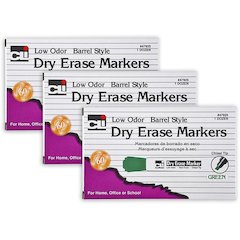 Dry Erase Markers, Barrel Style, Chisel Tip, Green, 12 Per Box, 3 Boxes