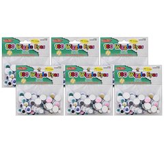 Wiggle Eyes, Peel'n Stick, Assorted Colors and Sizes, 100 Per Bag, 6 Bags