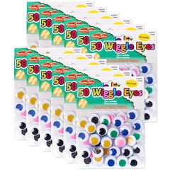 Round Wiggle Eyes, 15mm, Assorted, 50 Per Pack, 12 Packs