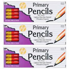 Primary Pencil, 0.41", Red with Eraser, 12 Per Box, 3 Boxes