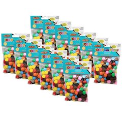 Pom-Poms 1/2", Assorted Colors, 100 Per Pack, 12 Packs