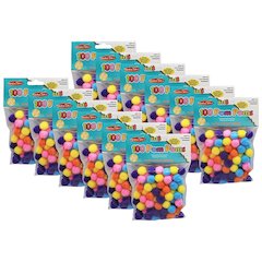 Pom-Poms, 1/2", Hot Colors, 100 Per Pack, 12 Packs