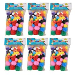Pom-Poms, Assorted Sizes/Colors, 100 Per Bag, 6 Bags