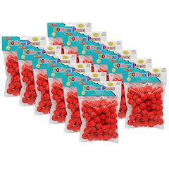 Pom-Poms 1", Red, 50 Per Pack, 12 Packs