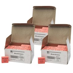 Pencil Eraser - Latex Free - Block Shape - Medium - 60 per Box, 3 Boxes
