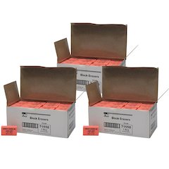 Pencil Eraser - Latex Free - Block Shape - Small - 80 per Box, 3 Boxes