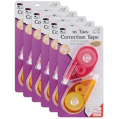 Correction Tape, Assorted Color Cases, 1/5" x 394", 2 Per Pack, 6 Packs