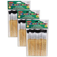 Flat Tip Easel Paint Brushes, Short Stubby Handle,12 Per Pack, 3 Packs