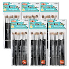 Water Color Paint Brushes with Round Pointed Tip, 12 Per Pack, 6 Packs