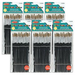 Water Color Paint Brushes with Round Pointed Tip, 12 Per Pack, 6 Packs