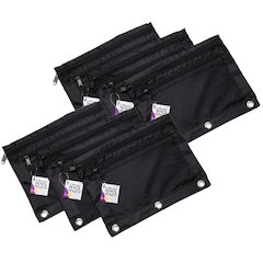 Pencil Pouch, 2 Pocket with Mesh Front, Black, Pack of 6