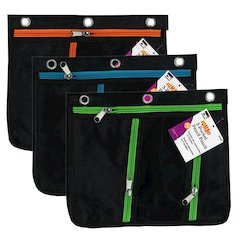 3 Pocket Pencil Pouch, Expanding to 1", 11"W x 9.5"H x 1"D - Pack of 3