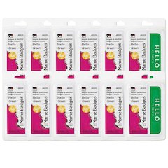 Self-Adhesive Name Badges, Hello, Green, 100 Per Pack, 12 Packs